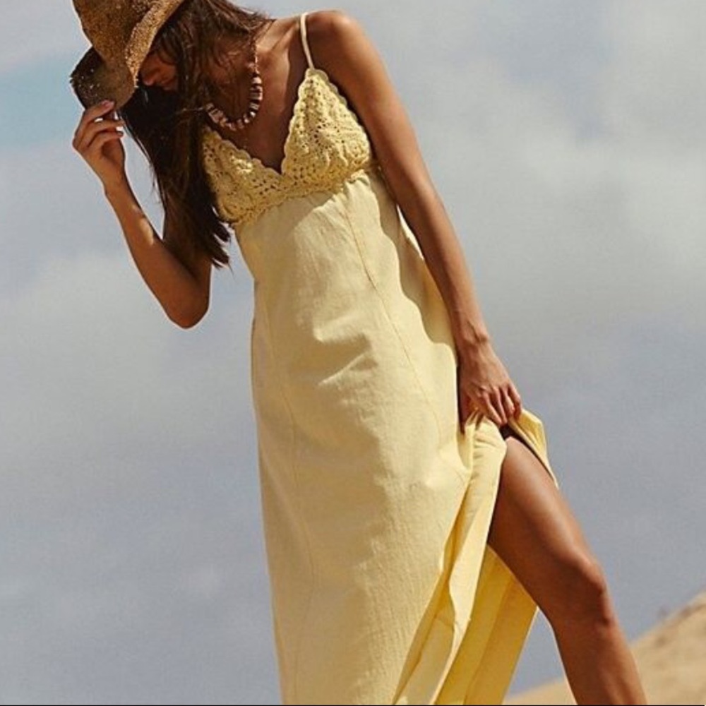 Free People Lovey Maxi Dress in Yellow